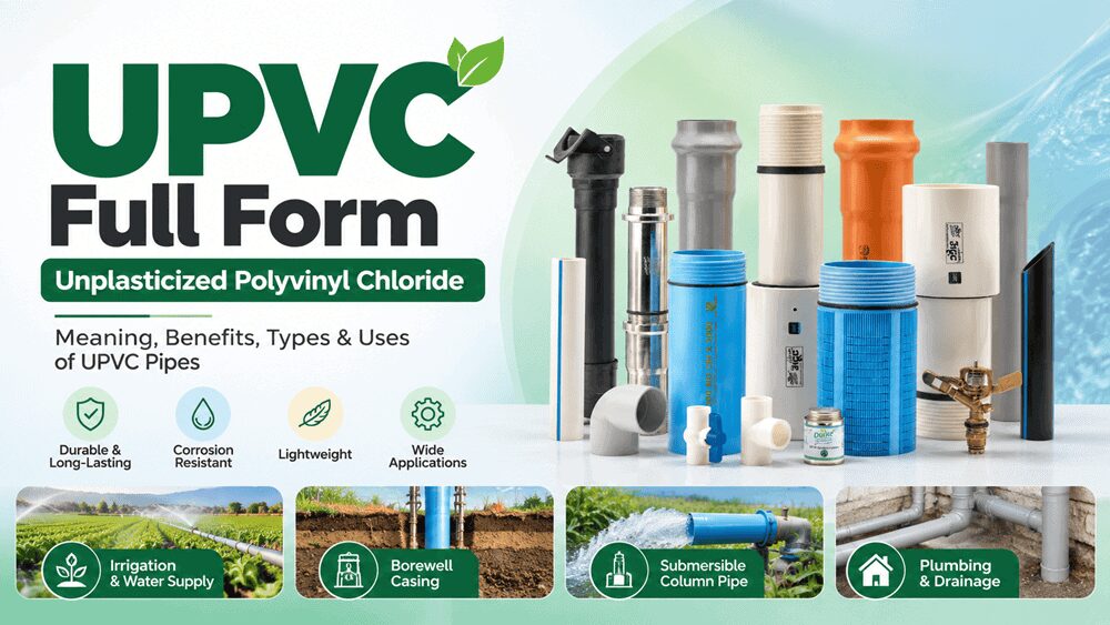 UPVC full form with Duke Pipes product types for irrigation, borewell, plumbing and drainage applications